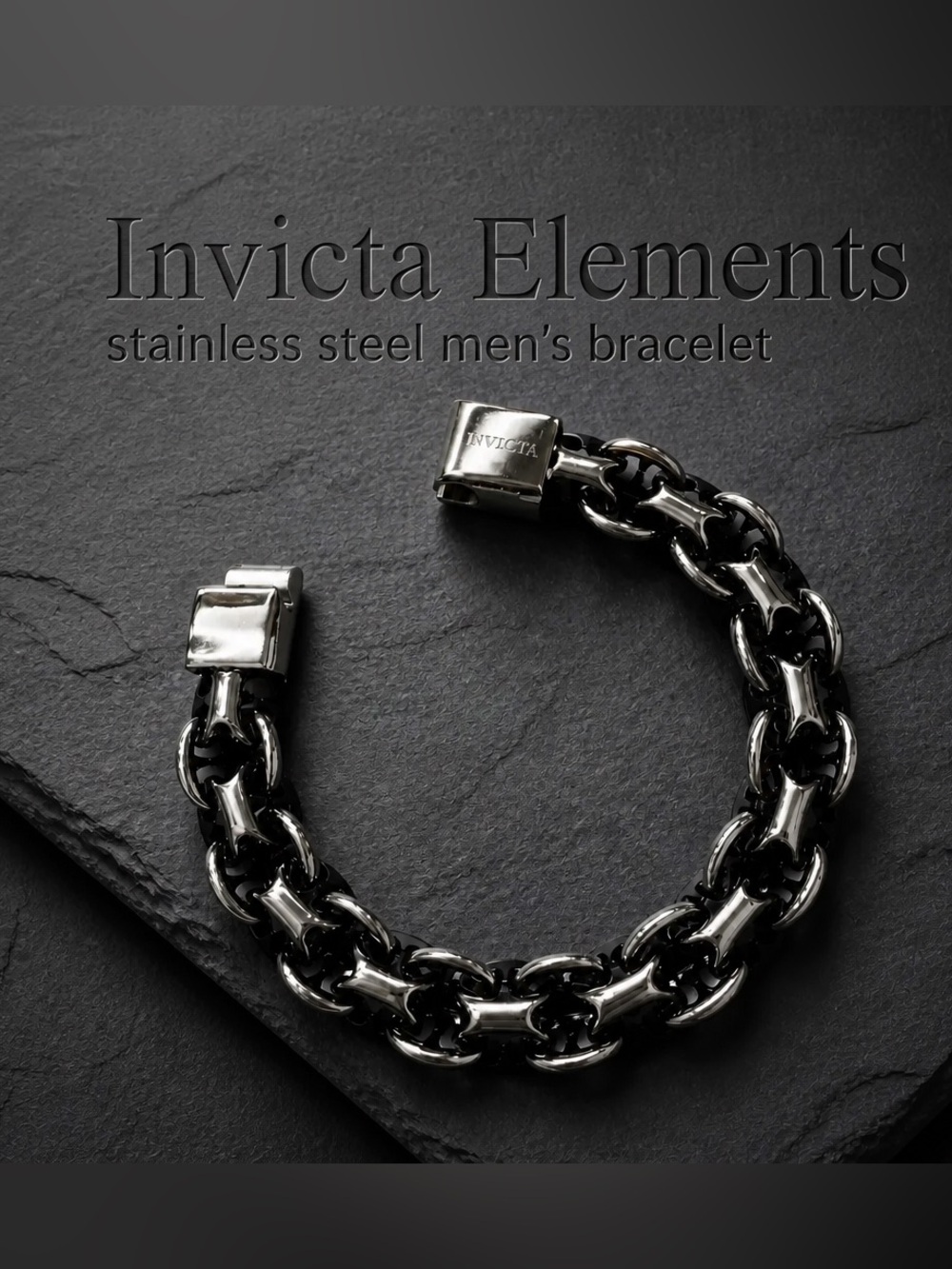 Invicta Elements Stainless Steel Men's Bracelet - Black and Silver